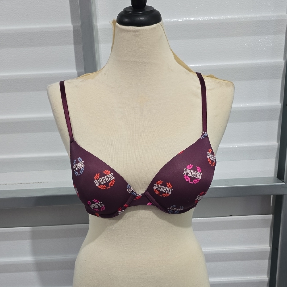 Victoria's Secret Purple Underwire‎ Bra with Floral Print Size 36B